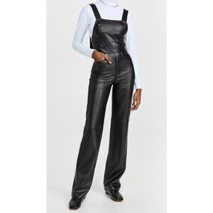 NWT A.L.C. Braelyn Black Jumpsuit Bib Overalls Faux Leather Women's Size 12